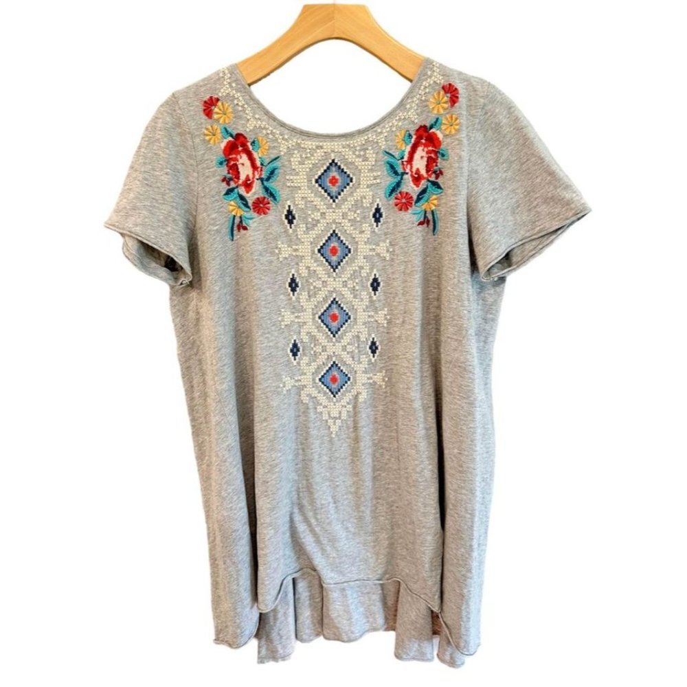 Johnny Was Long-Lined Embroidered Cotton‎ Tunic Blouse Sz S